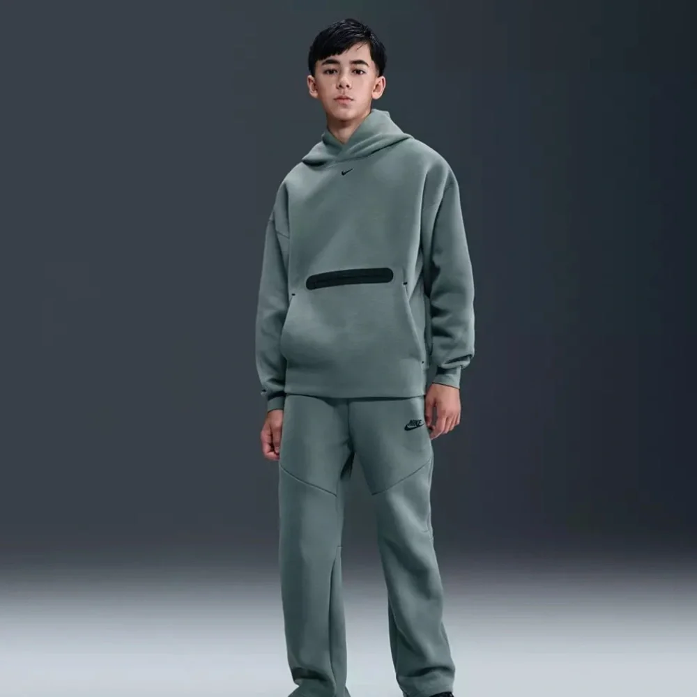 Nike Boys' Sportswear Tech Fleece Oversized Pullover Hoodie- Clay Green/Black